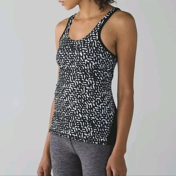 EB Lululemon Crossback Tank Top Black White Print Net Pop Mesh Back - Picture 2 of 16